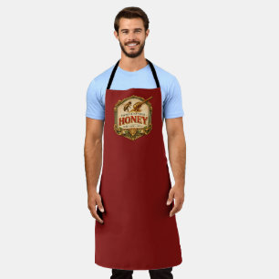 Bee label vintage honey crest beekeeper burgundy apron