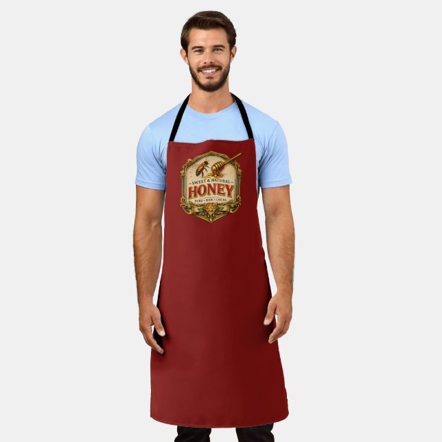 Bee label vintage honey crest beekeeper burgundy apron (Worn)