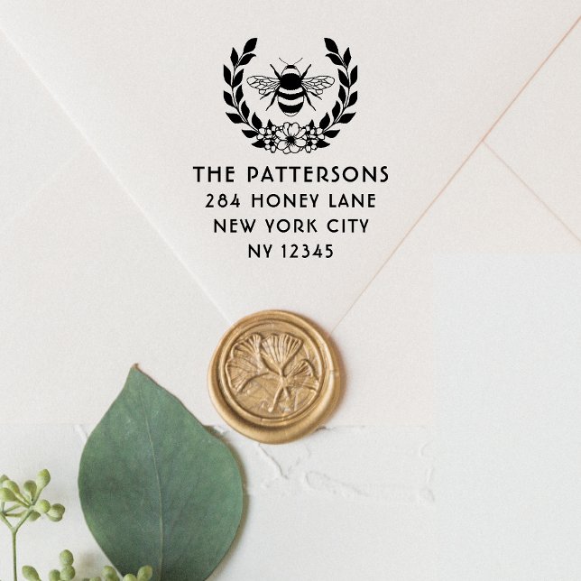 Bee Laurel Wreath Return Address Name Self-inking Stamp (Creator Uploaded)