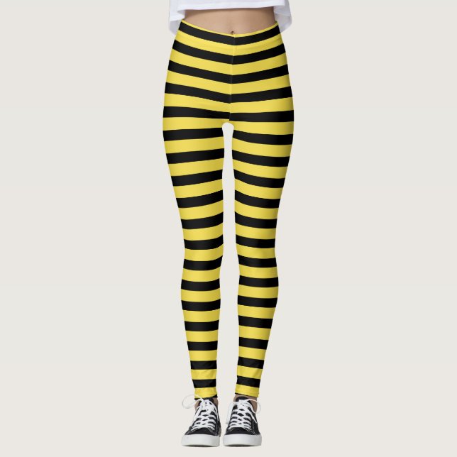 Bee Legs - Black and Yellow  Striped Leggings (Front)