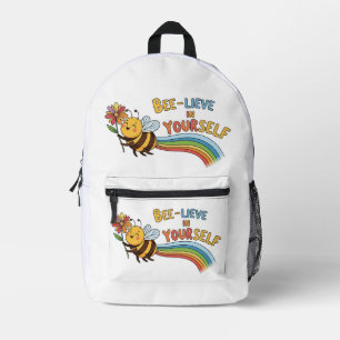 Bee-lieve in Yourself – Motivational Bee Illustrat Printed Backpack