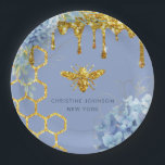 bee logo and blue hydrangea  paper plate<br><div class="desc">please note this is a printed product with no real glitter</div>