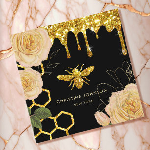 bee logo and roses square business card
