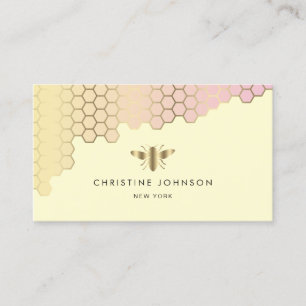bee logo honeycomb on yellow business card