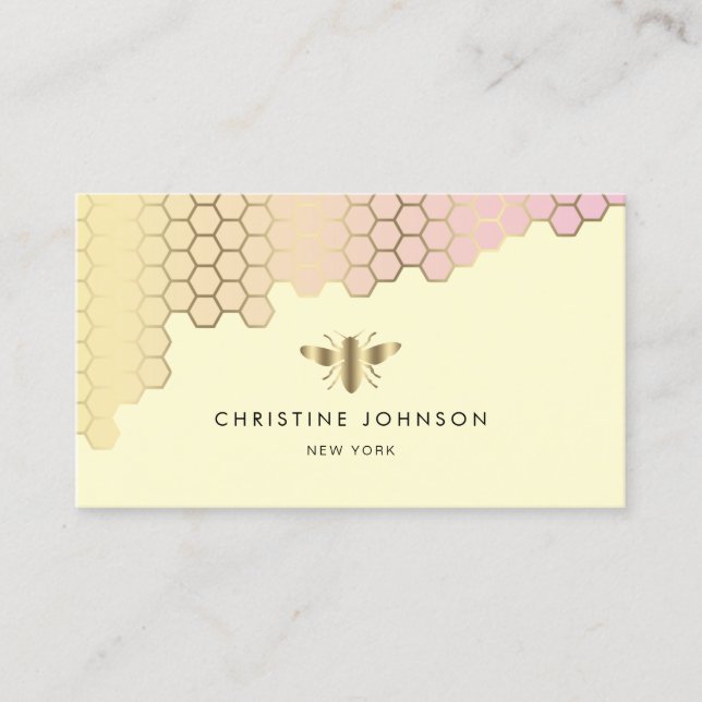 bee logo honeycomb on yellow business card (Front)