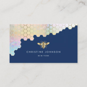bee logo on blue background business card