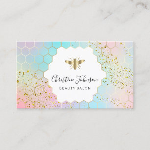 bee logo on FAUX glitter pastel colours honeycomb Business Card
