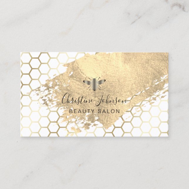 bee logo on FAUX gold paint stroke Business Card (Front)