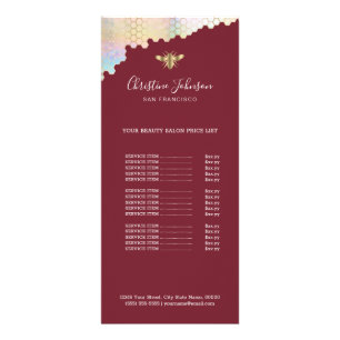 bee logo price list on marsala red rack card