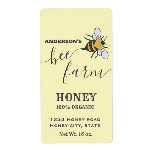 Bee logo script bee farm honey jar label (Front)
