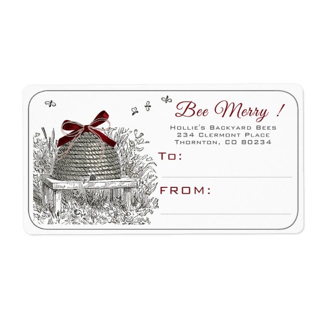 Bee Merry Beekeeper's Holiday Shipping Label  (Front)