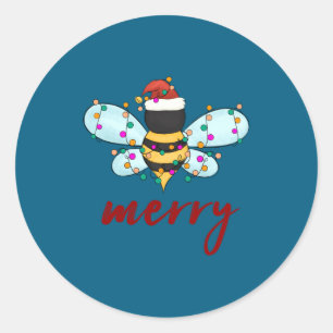 Bee Merry Christmas Bee In Santa Hat Cute Merry Xm Classic Round Sticker