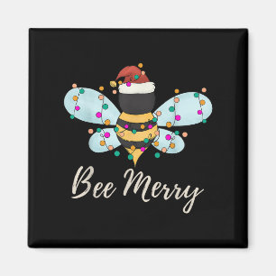Bee Merry Christmas Bee Wears Santa Hat Xmas Light Magnet