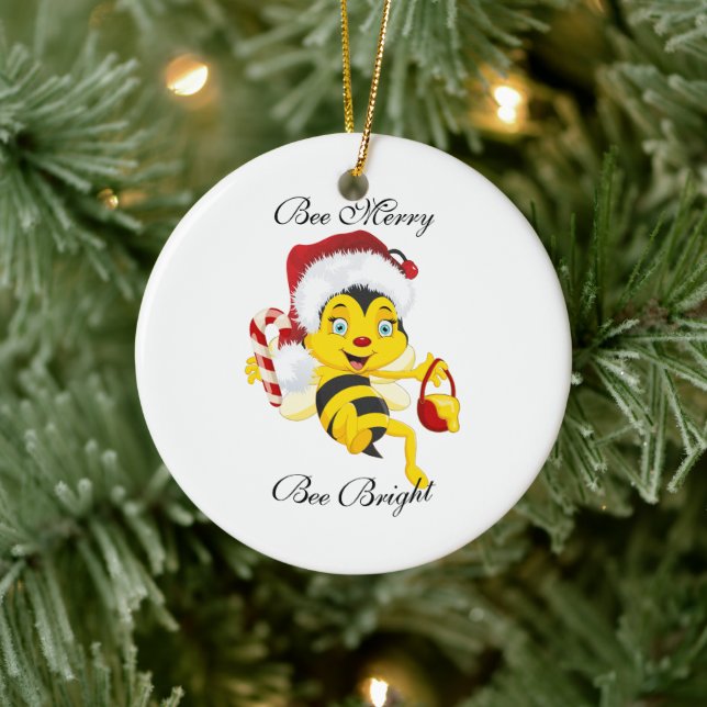 Bee Merry Christmas Cartoon Ceramic Tree Decoration (Tree)