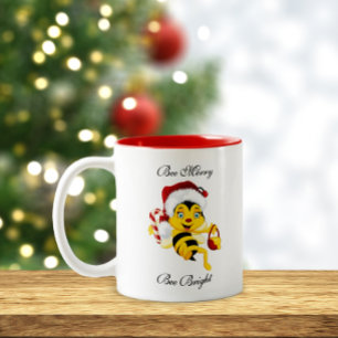 Bee Merry Christmas Cartoon Two-Tone Coffee Mug