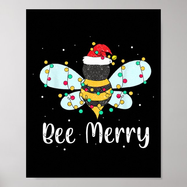 Bee Merry Christmas Cute Bee Xmas Lights Family Ma Poster (Front)