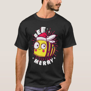 Bee Merry Christmas Honey Bee Lights Santa Hat T-Shirt