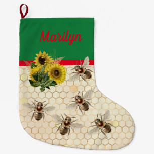 Bee Merry Christmas Sunflower Large Christmas Stocking