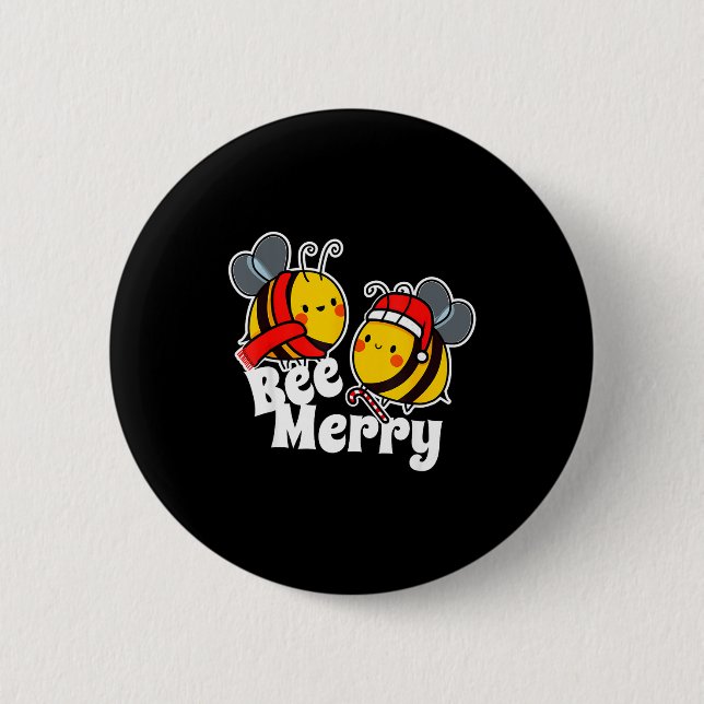 Bee Merry _ Cute Honey Bees Santa Claus _ Christma 6 Cm Round Badge (Front)