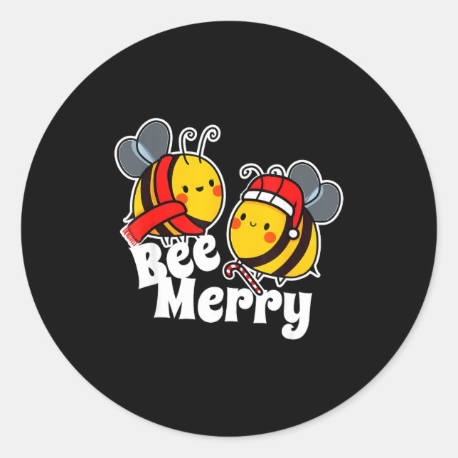 Bee Merry _ Cute Honey Bees Santa Claus _ Christma Classic Round Sticker (Front)