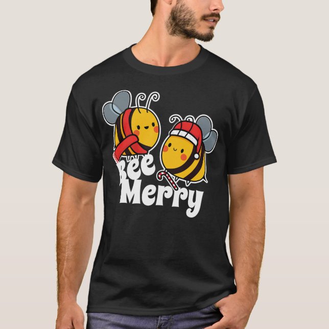 Bee Merry  Cute Honey Bees Santa Claus  Christmas T-Shirt (Front)