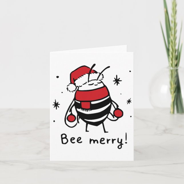 Bee Merry Funny Christmas Gift Bee Lover  Card (Front)