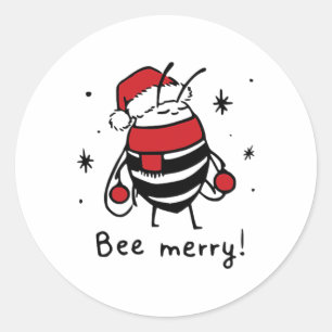 Bee Merry Funny Christmas Gift Bee Lover Classic Round Sticker