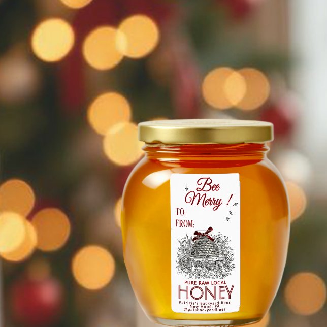Bee Merry Holiday Honey Red Return Address Label (Creator Uploaded)