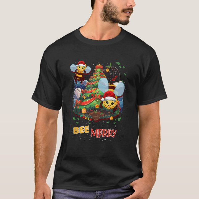 Bee Merry Honey Bee Beekeeper X Mas Santa Claus Be T-Shirt (Front)