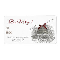 Bee Merry Honey Gift Label Red Bow Skep Christmas