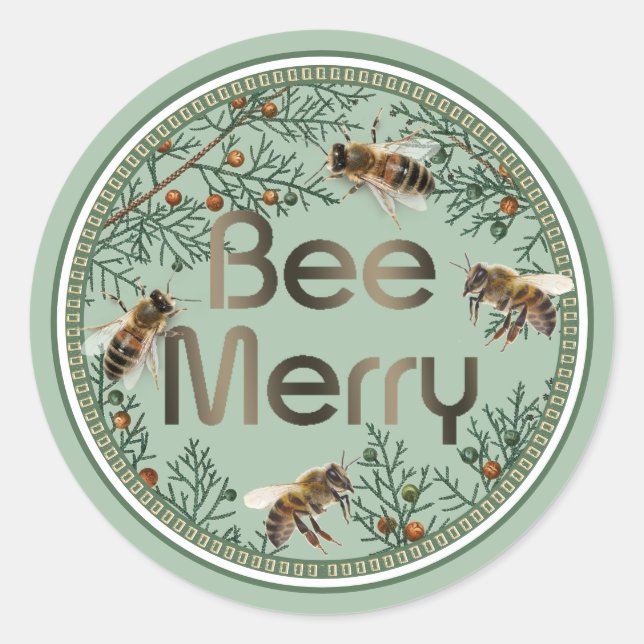 Bee Merry Honeybee Holiday Sticker (Front)