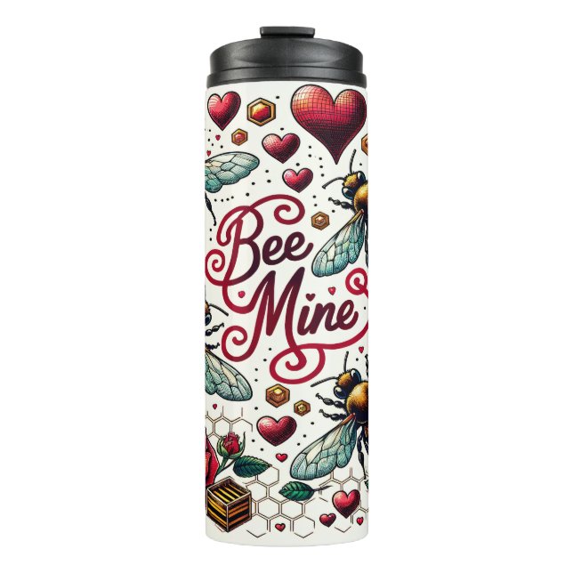 Bee Mine Bumblebee Hearts Valentines Day Thermal Tumbler (Front)