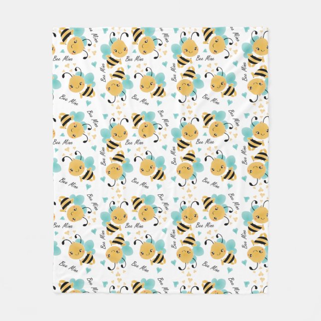 Bee Mine Bumblebee Pattern Fleece Blanket (Front)