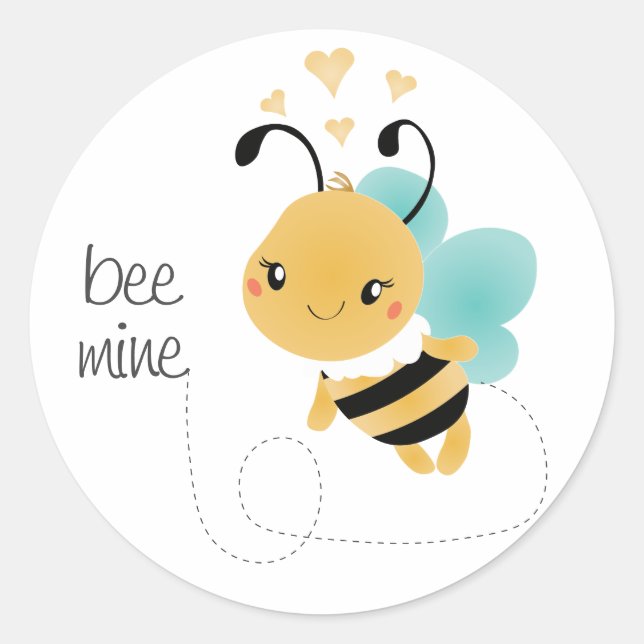 Bee Mine Bumblebee Yellow Black Classic Round Sticker (Front)
