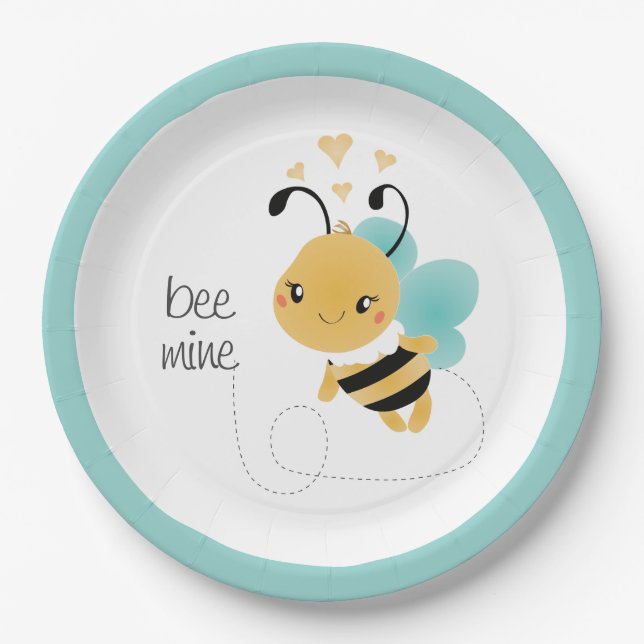 Bee Mine Bumblebee Yellow Black Paper Plate (Front)