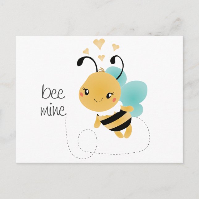 Bee Mine Bumblebee Yellow Black Postcard (Front)