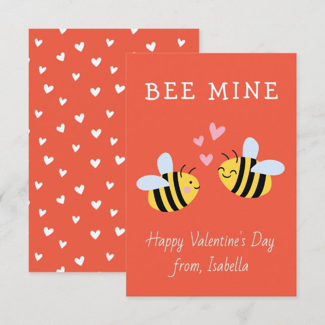 BEE MINE Classroom valentine Red Note Card (Front/Back)