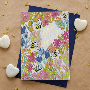 Bee Mine Colourful Floral Valentine's Day Foil Greeting Card