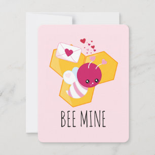 Bee Mine Cute Bee with Valentine Hearts Holiday Card