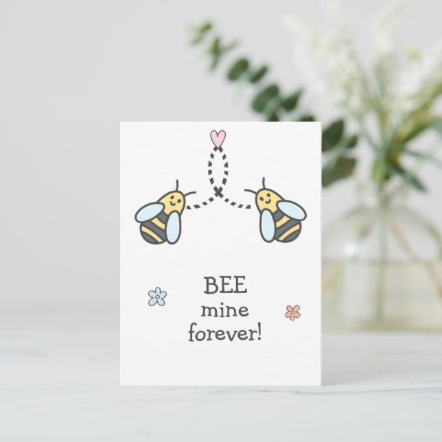 Bee Mine - Cute Happy Valentine's Day Postcard (Standing Front)