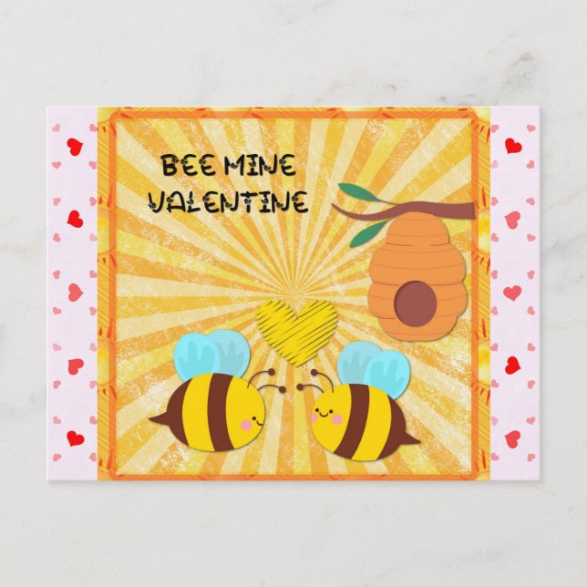 Bee Mine Cute Happy Valentines Day Postcard (Front)