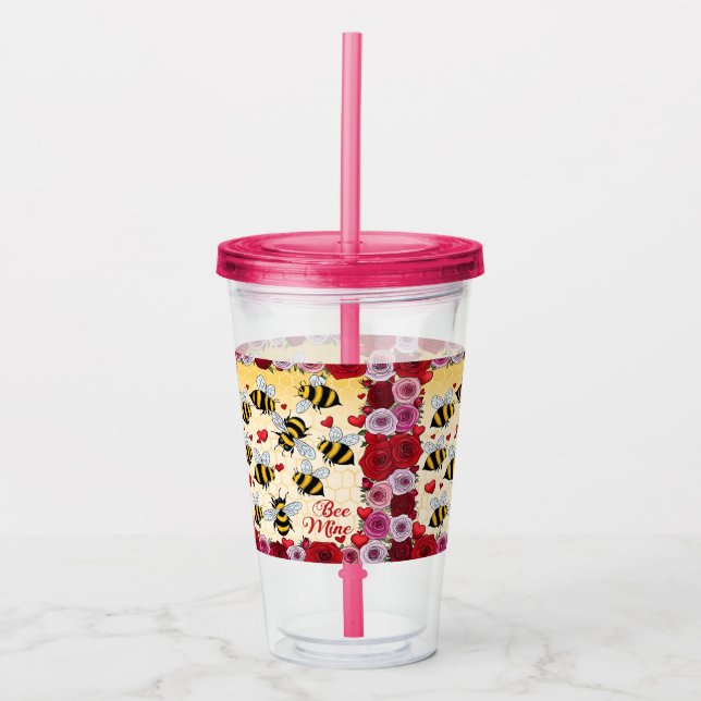 Bee Mine Floral Love Frame Acrylic Tumbler (Front)