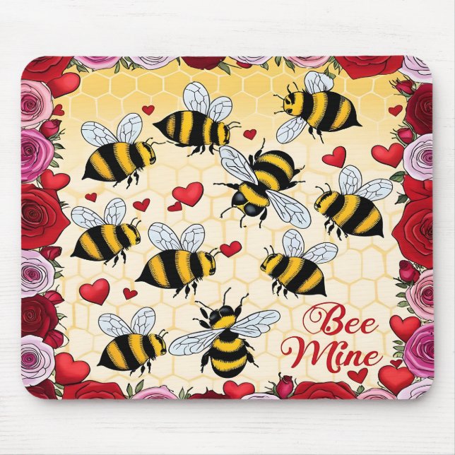 Bee Mine Floral Love Frame Mouse Mat (Front)