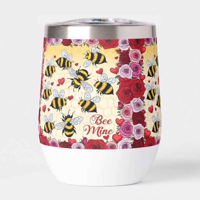 Bee Mine Floral Love Frame Stemless Wine Tumbler (Front)