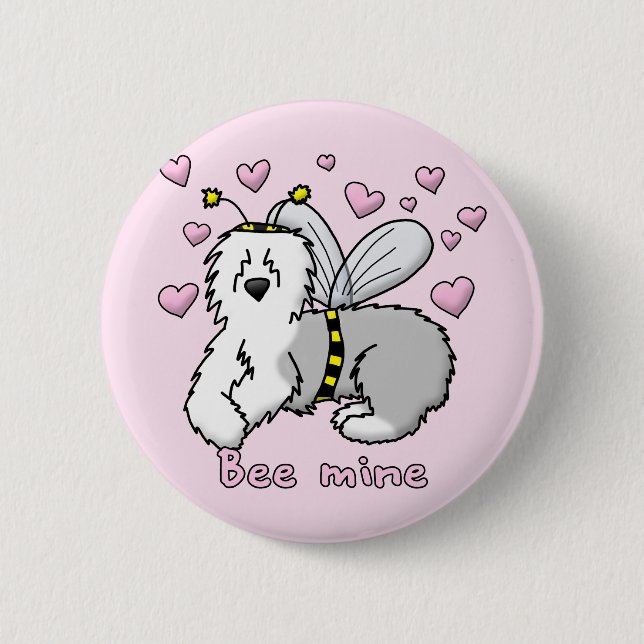 Bee Mine Old English Sheepdog 6 Cm Round Badge (Front)