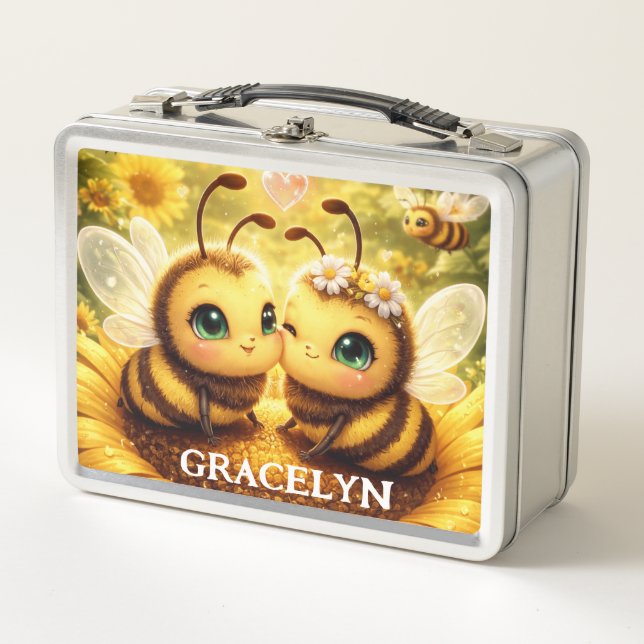 BEE MINE on a sunflower. Metal Lunch Box (Front)