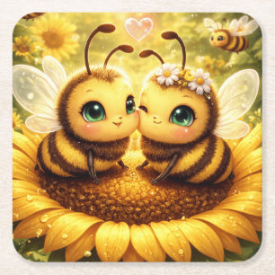 BEE Mine Sunflower Square Paper Coaster