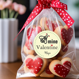 Bee Mine Valentine Favor Name Classic Round Sticker