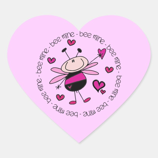 Bee Mine Valentine Heart Sticker (Front)