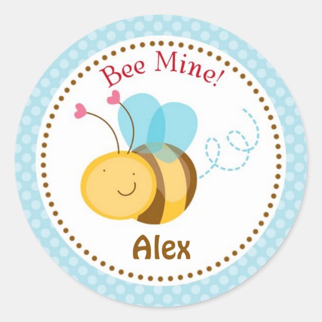 Bee Mine Valentine Stickers (Blue) - Boys Children (Front)